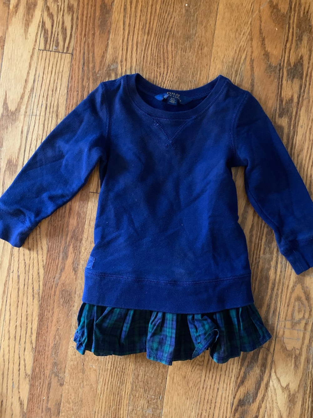 Polo Ralph Lauren Navy Blue and Tartan Sweatshirt Dress - 2T
